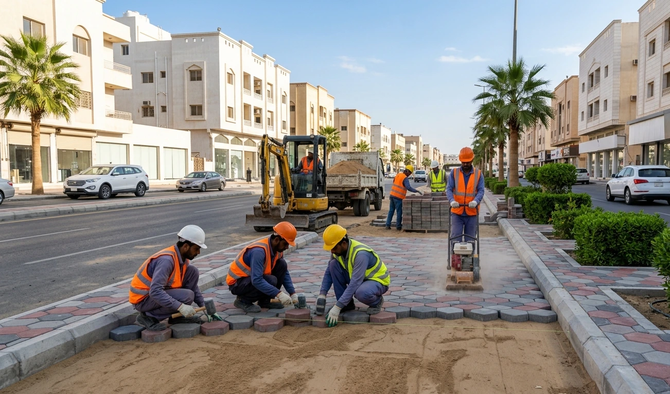 تنفيذ أرصفة وممرات مشاة